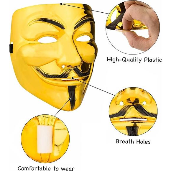 Guy Fawkes Mask Adult White V for Vendetta Anonymous Halloween Hacker Costume - Picture 2 of 7